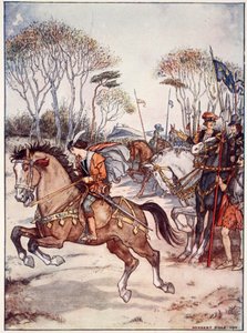 Szép kiállítás a lovaglásról, illusztráció a "Bayard: A jó lovag félelem és szemrehányás nélkül", Christopher Hare, pub. 1911